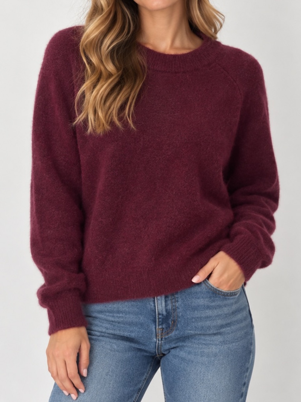 Zara Burgundy Mohair Alpaca Wool Pullover Sweater Crewneck Wine Red Small
